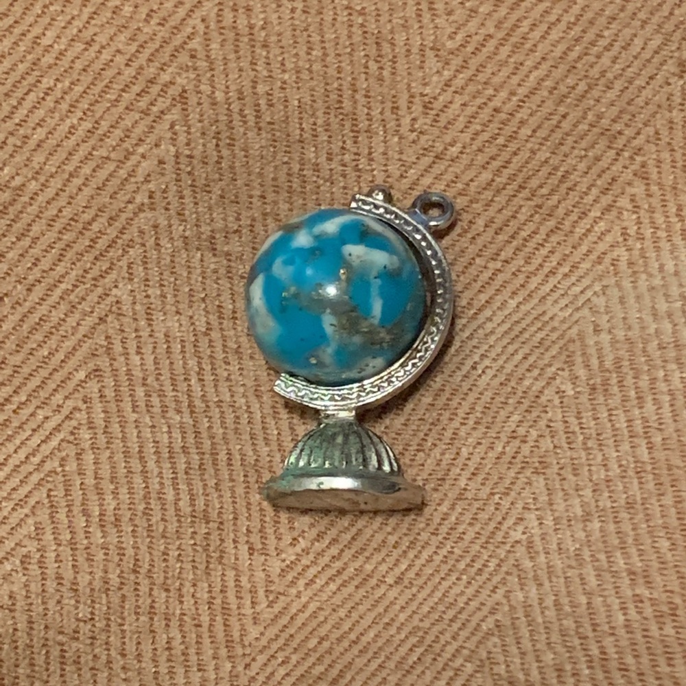 Vintage silver spinning globe charm